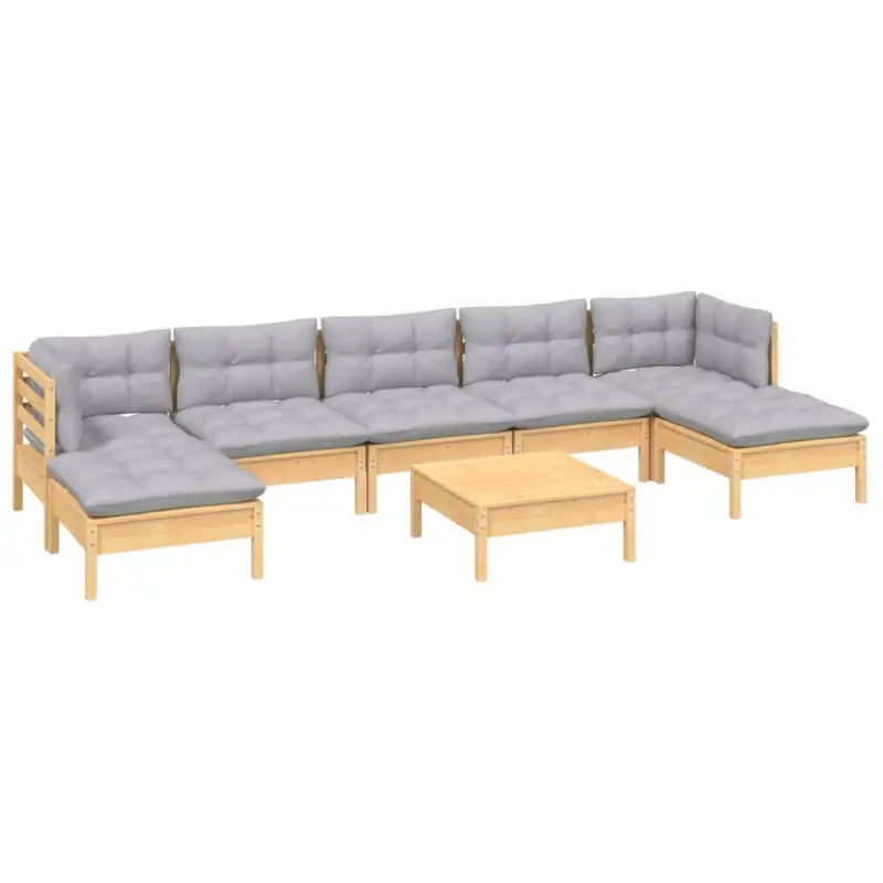 Houten tuinmeubelset met massief grenenhout en comfortabele kussens - Bruin en grijs - Tuinsets