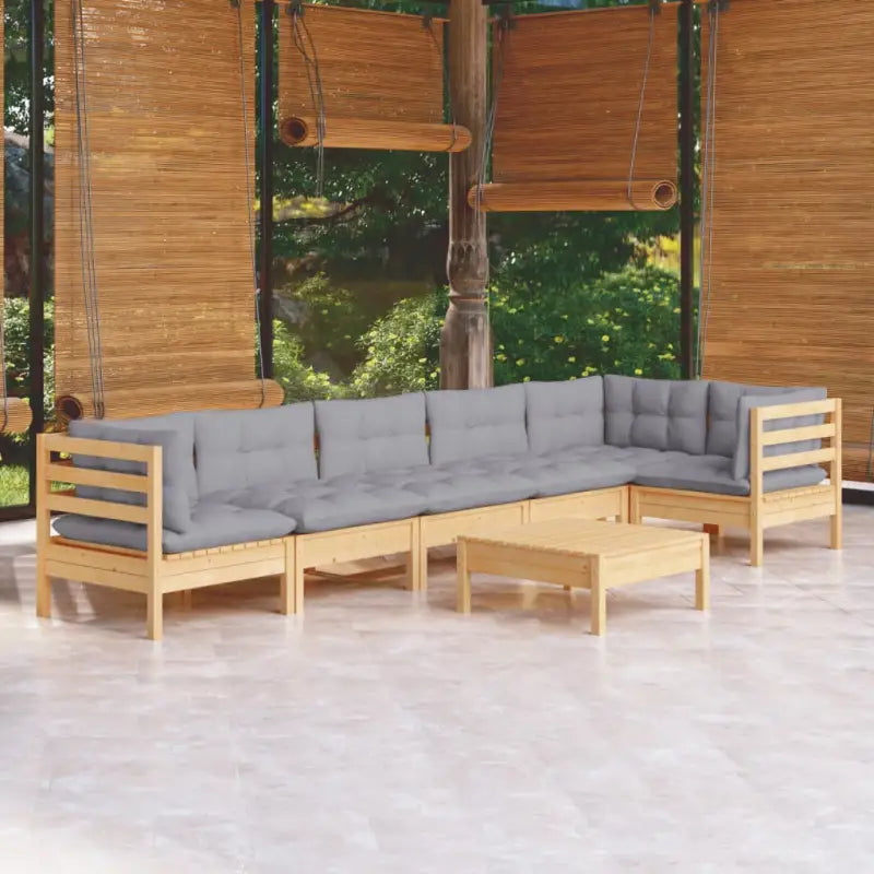 Houten tuinmeubelset met massief grenenhout en comfortabele kussens - Bruin en grijs - Tuinsets
