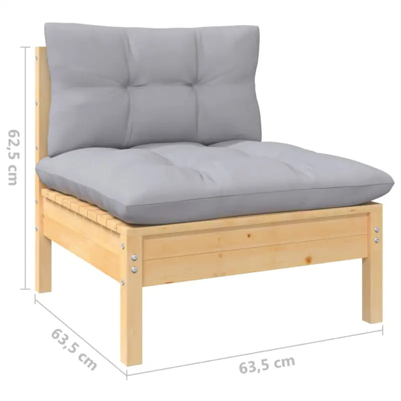Houten tuinmeubelset met massief grenenhout en comfortabele kussens - Bruin en grijs - Tuinsets