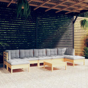 Houten tuinmeubelset met massief grenenhout en comfortabele kussens - Bruin en grijs - Tuinsets