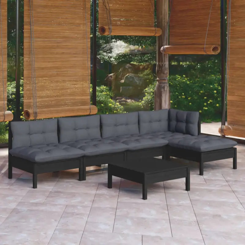 Houten tuinmeubelset met massief grenenhout en comfortabele kussens - Zwart - Tuinsets