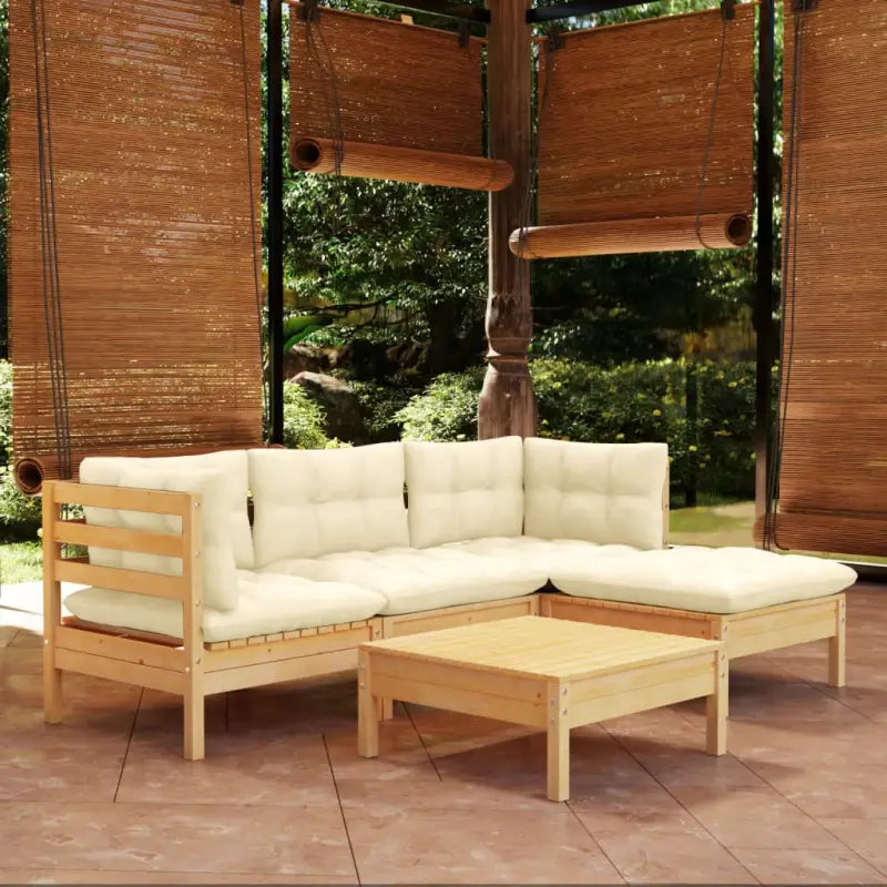 Houten tuinmeubelset met massief grenenhout en comfortabele kussens - Bruin en crème - Tuinsets