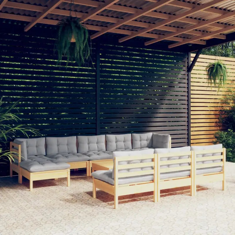Houten tuinmeubelset met massief grenenhout en comfortabele kussens - Bruin en grijs - Tuinsets
