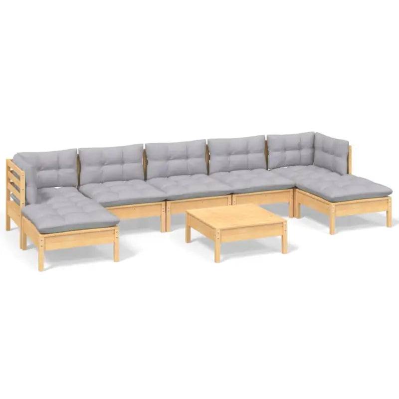 Houten tuinmeubelset met massief grenenhout en comfortabele kussens - Bruin en grijs - Tuinsets