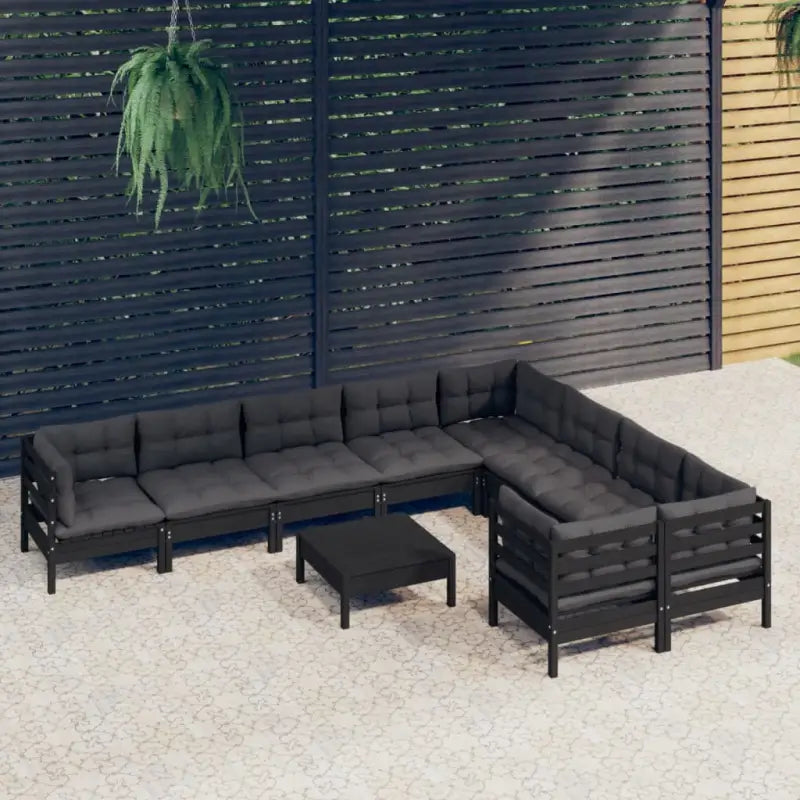 Houten tuinmeubelset met massief grenenhout en comfortabele rug- en zijkussens - Zwart - Tuinsets