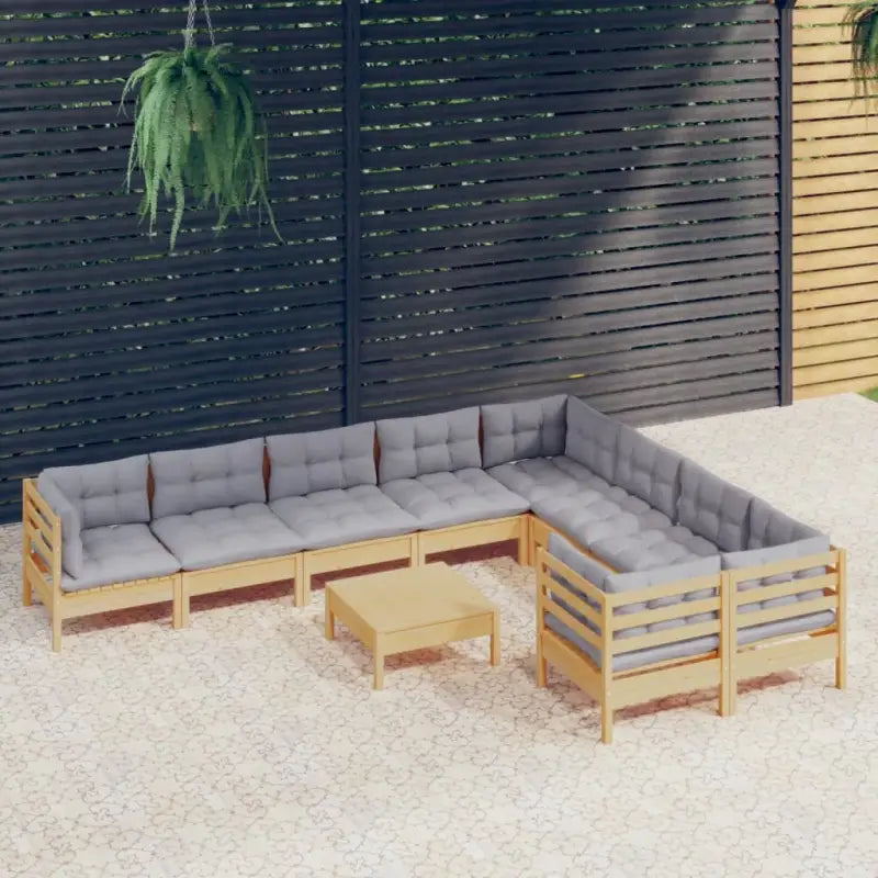Houten tuinmeubelset met massief grenenhout en comfortabele rug- en zijkussens - Bruin en grijs - Tuinsets