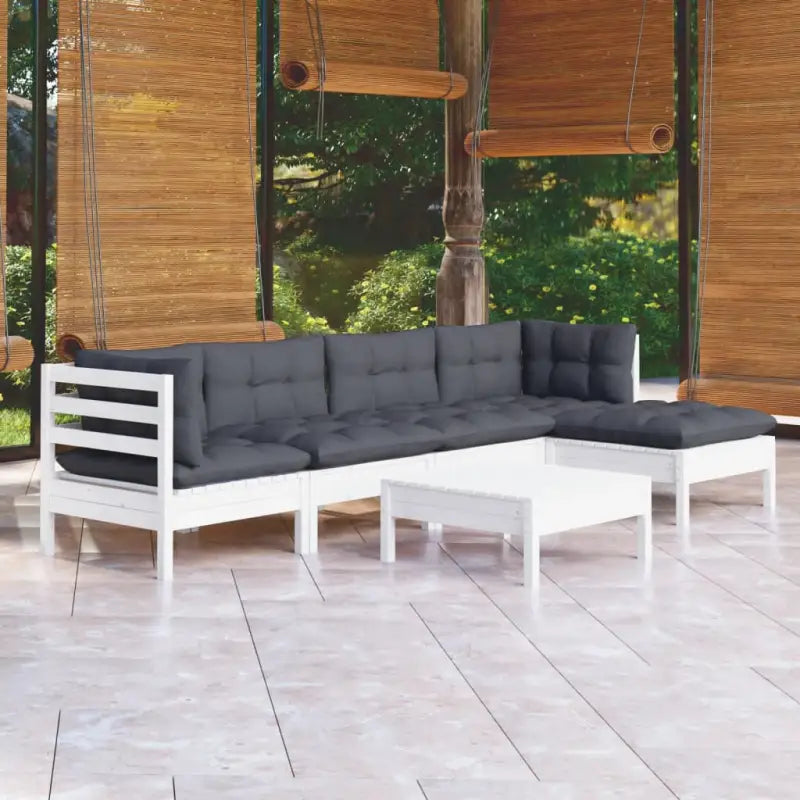 Houten tuinmeubelset met massief grenenhout en comfortabele rug en zijkussens - Wit - Tuinsets