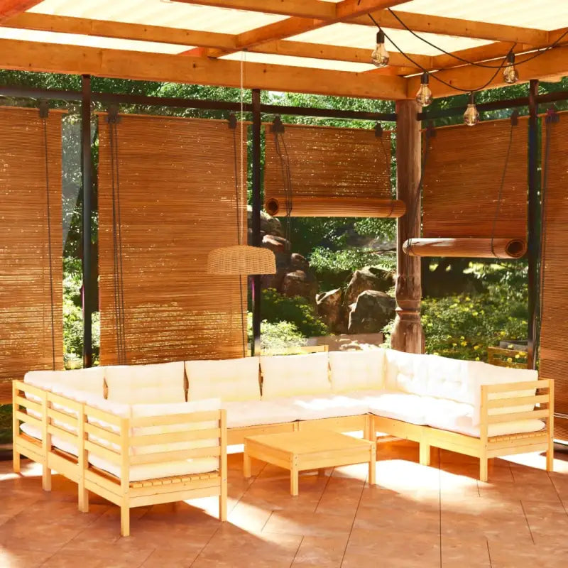 Houten tuinmeubelset met massief grenenhout en comfortabele rug en zijkussens - Bruin en crème - Tuinsets
