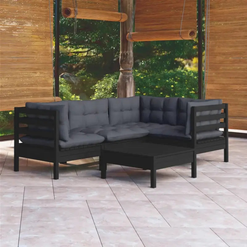 Houten tuinmeubelset met massief grenenhout en comfortabele rug- en zijkussens - Zwart - Tuinsets