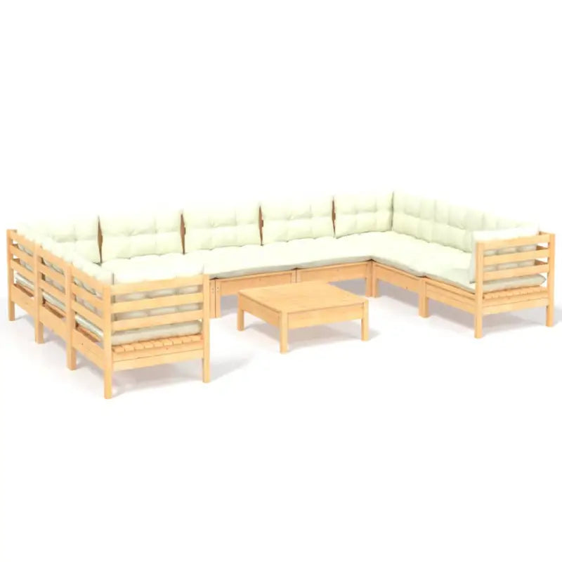 Houten tuinmeubelset met massief grenenhout en comfortabele rug en zijkussens - Bruin en crème - Tuinsets