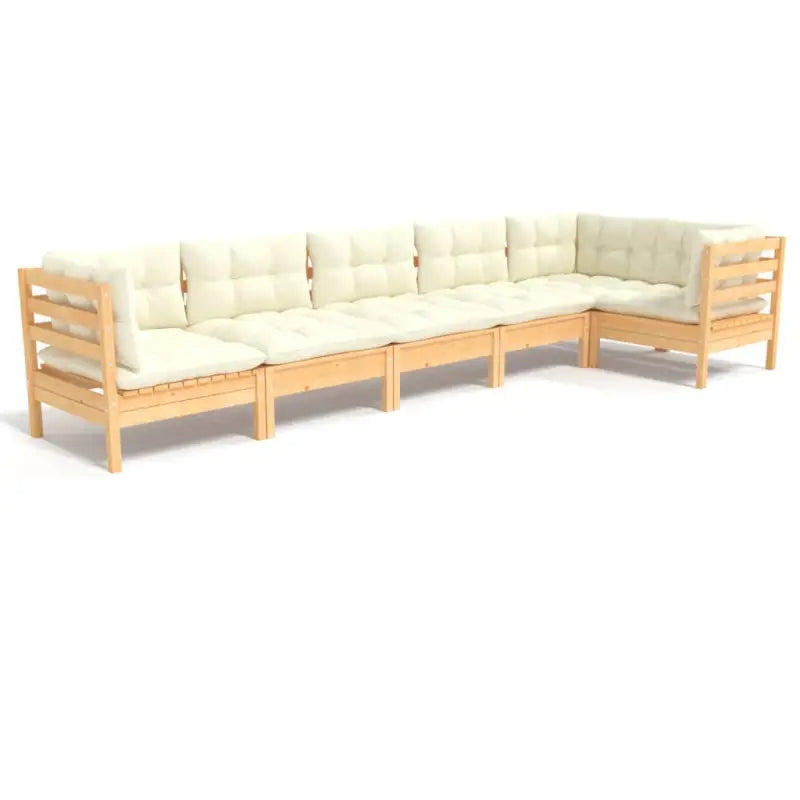 Houten tuinmeubelset met massief grenenhout en rug- zijkussen - Bruin en crème - Tuinsets
