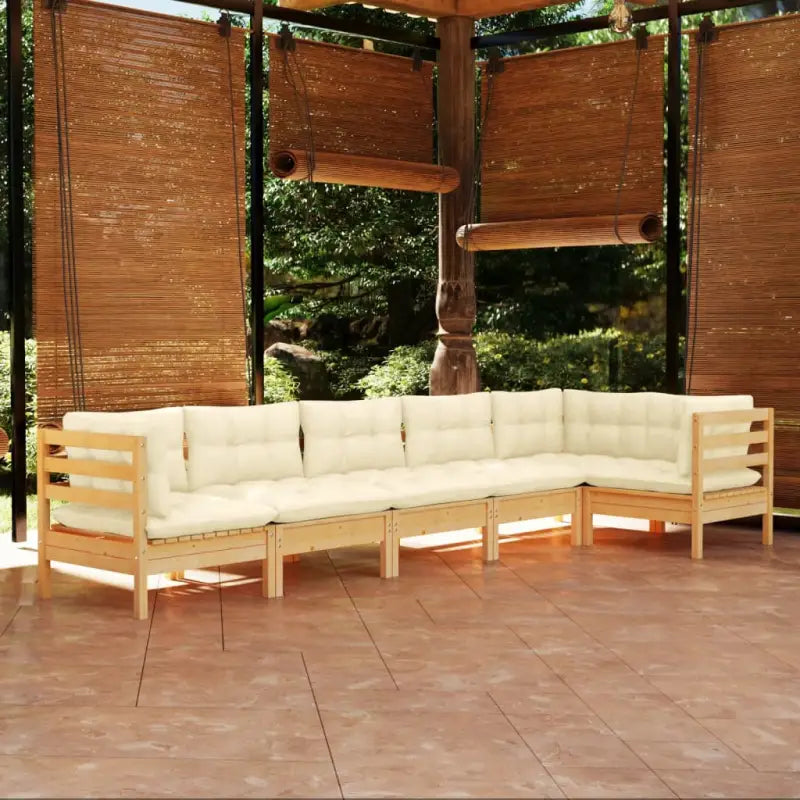 Houten tuinmeubelset met massief grenenhout en rug- zijkussen - Bruin en crème - Tuinsets