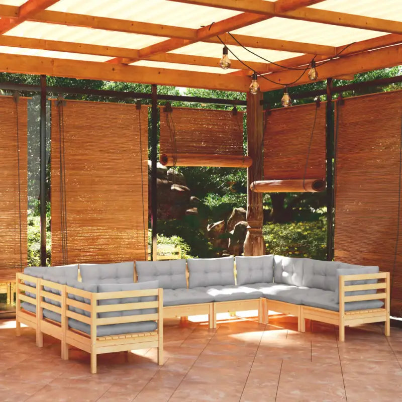 Houten tuinmeubelset met massief grenenhout en rug- en zijkussens - Bruin en grijs - Tuinsets