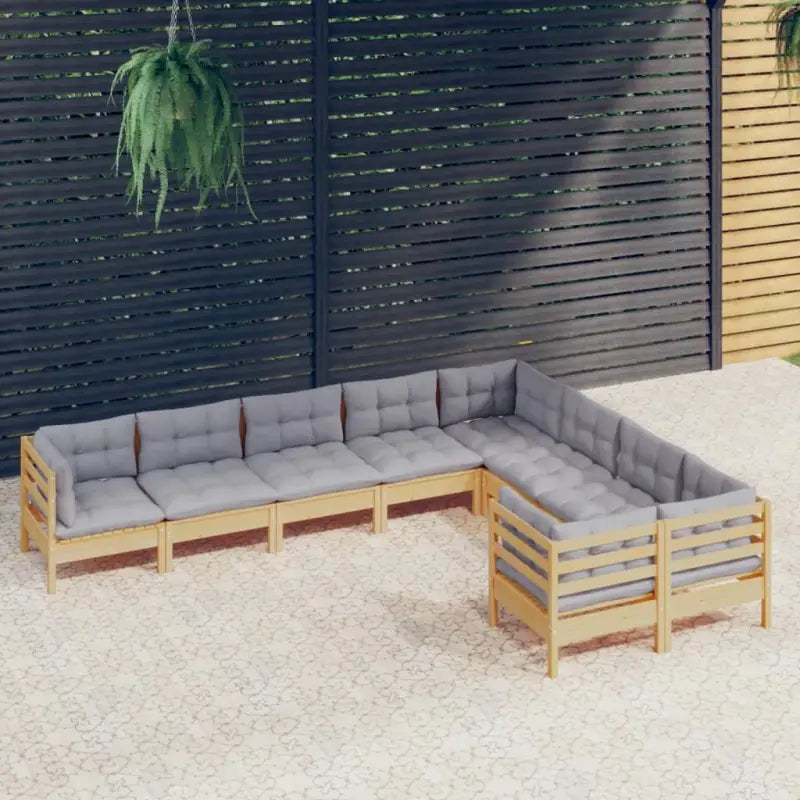 Houten tuinmeubelset met massief grenenhout en rugzijkussen - Bruin en grijs - Tuinsets