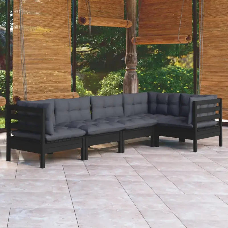 Houten tuinmeubelset van massief grenenhout met comfortabele rug- en zijkussens - Zwart - Tuinsets