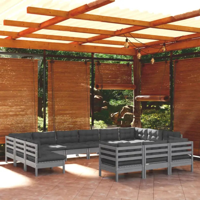 Houten tuinmeubelset van massief grenenhout met comfortabele rug- en zijkussens - Grijs - Tuinsets