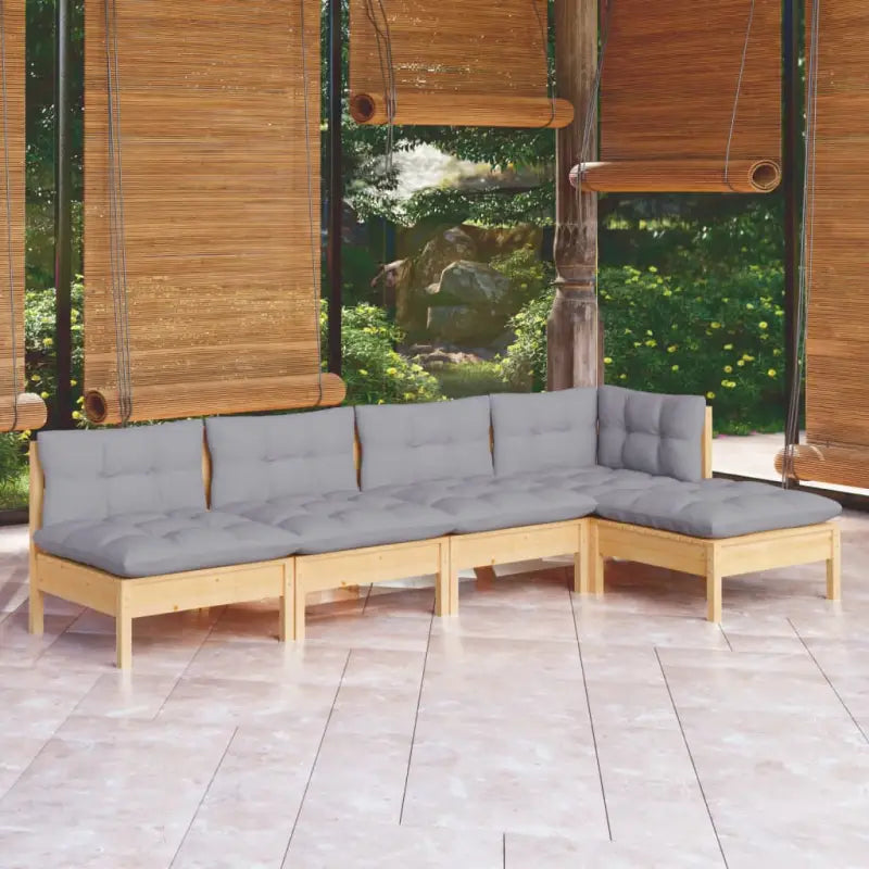 Houten tuinmeubelset van massief grenenhout met comfortabele rug zijkussen - Bruin en grijs - Tuinsets