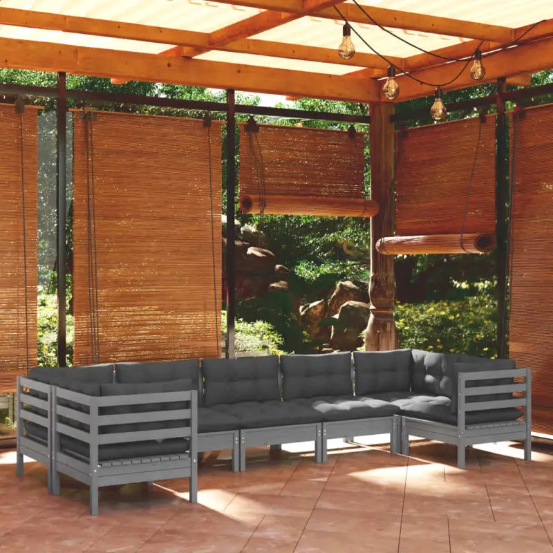 Houten tuinmeubelset van massief grenenhout met comfortabele rug en zijkussen - Grijs - Tuinsets