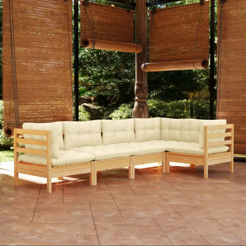Houten tuinmeubelset van massief grenenhout met comfortabele rug- en zijkussens - Bruin en crème - Tuinsets