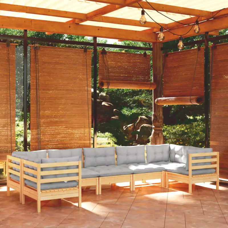 Houten tuinmeubelset van massief grenenhout met comfortabele rug en zijkussen - Bruin en grijs - Tuinsets
