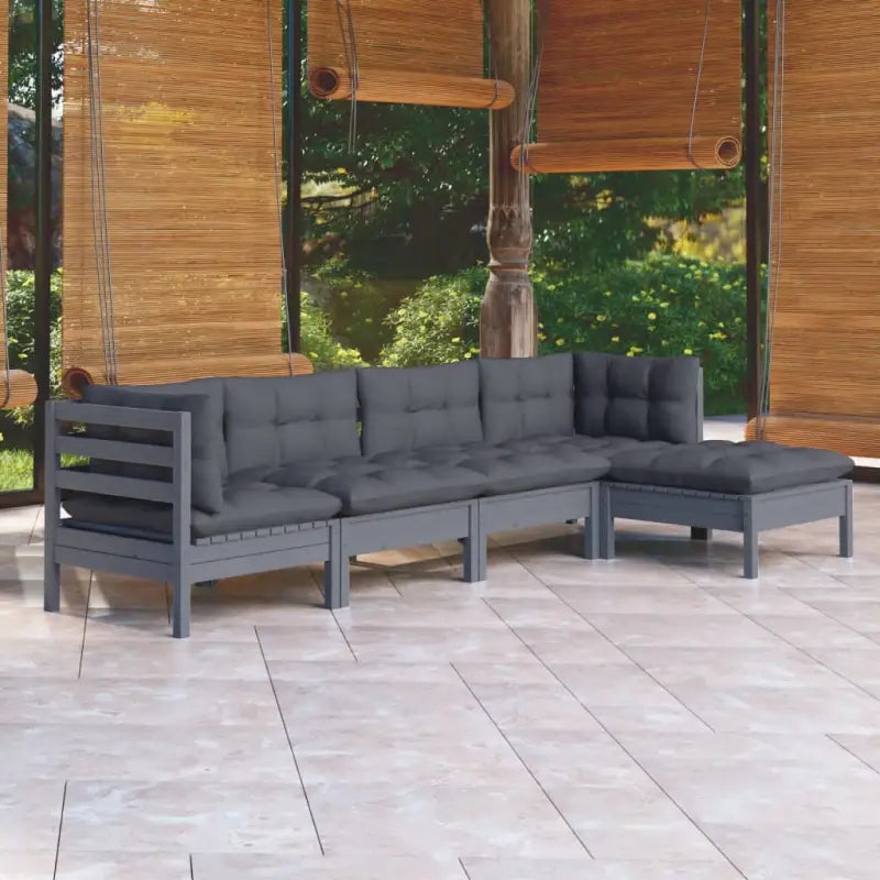 Houten tuinmeubelset van massief grenenhout met comfortabele rug- en zijkussen - Grijs - Tuinsets