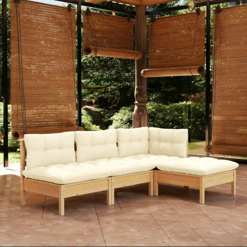 Houten tuinmeubelset van massief grenenhout met rug- en zijkussen - Bruin en crème - Tuinsets