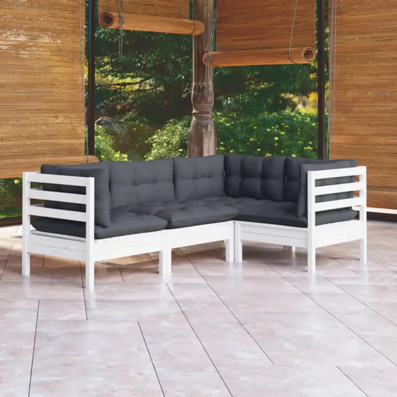 Houten tuinmeubelset van massief grenenhout met rug- en zijkussens - Wit - Tuinsets