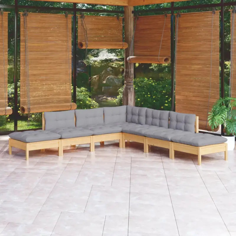 Houten tuinmeubelset van massief grenenhout met rug- en zijkussens - Tuinsets