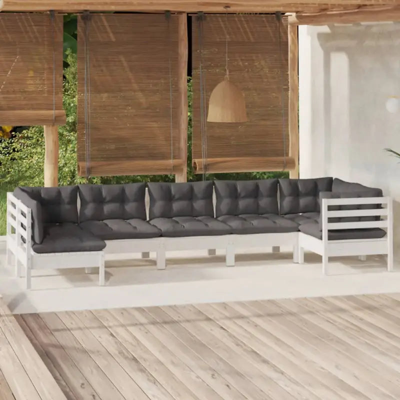 Houten tuinmeubelset van massief grenenhout met rug en zijkussens - Wit - Tuinsets