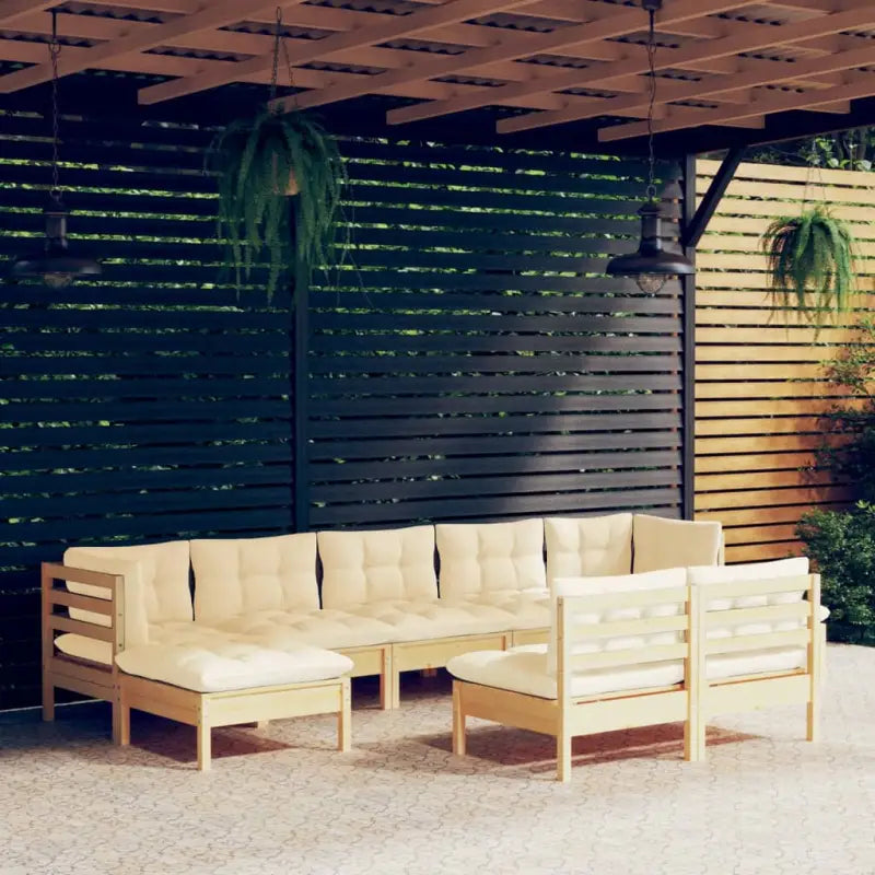 Houten tuinmeubelset van massief grenenhout met voetenbank en kussen - Bruin en crème - Tuinsets