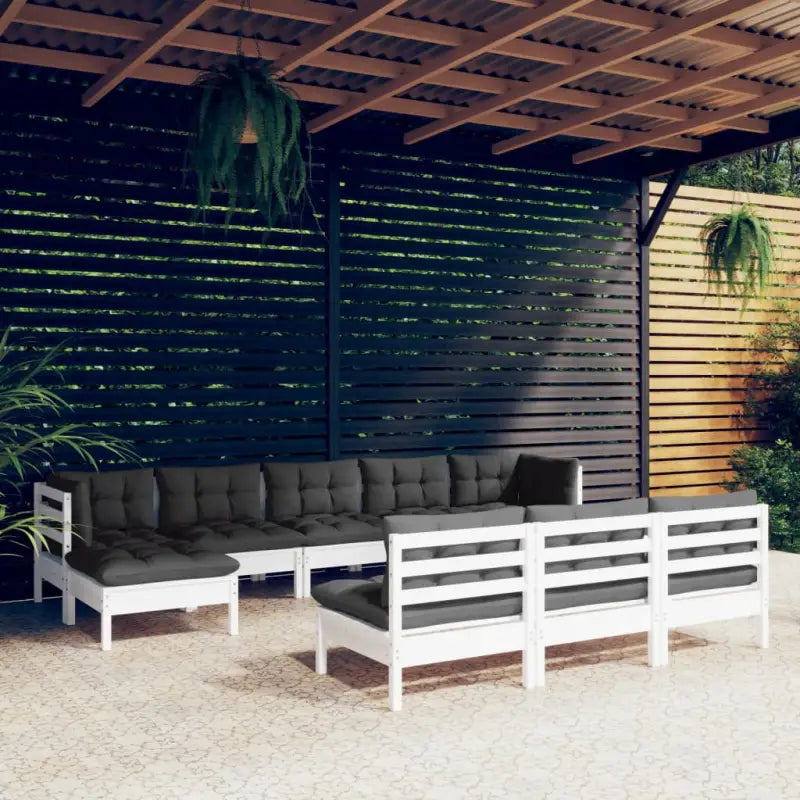 Houten tuinmeubelset van massief grenenhout met voetenbank en kussens - Wit - Tuinsets