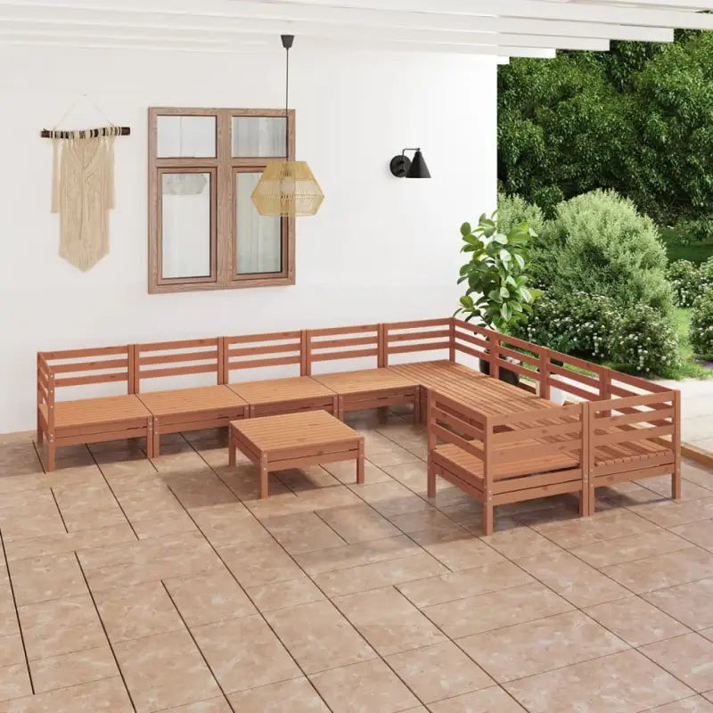 Houten tuinset in massief grenenhout met tafel en voetenbank - Honingbruin - Tuinsets