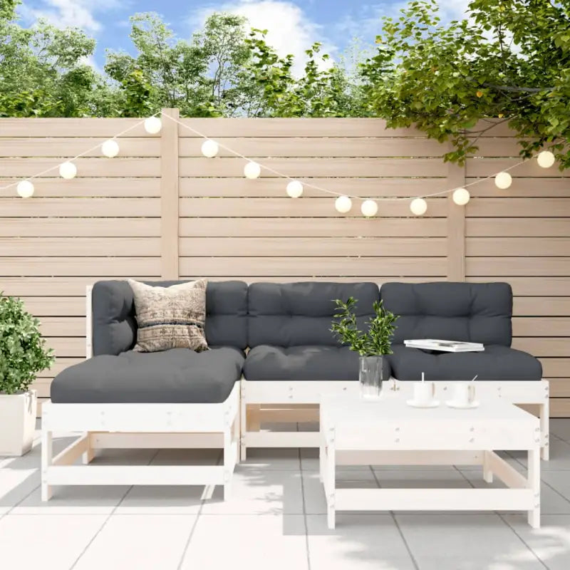 Houten tuinset met massief grenenhout en voetenbank salontafel - Wit grenenhout - Tuinsets