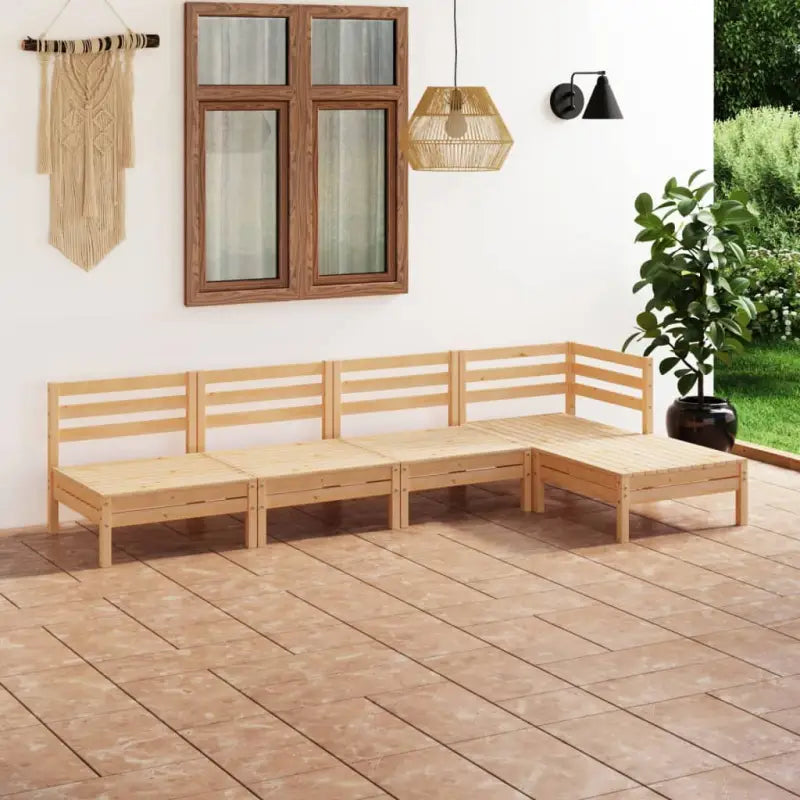 Houten tuinset met massief grenenhout en voetenbank tafel - Bruin - Tuinsets