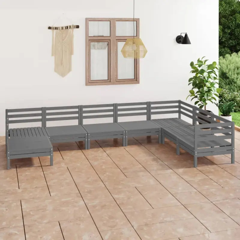 Houten tuinset met massief grenenhout en voetenbank tafel - Grijs - Tuinsets