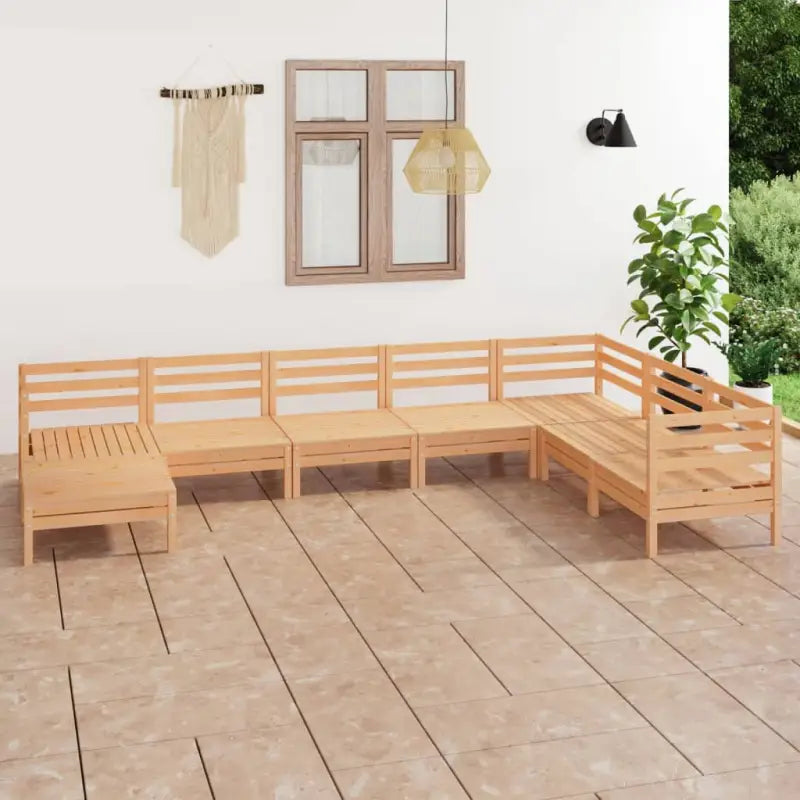 Houten tuinset met massief grenenhout en voetenbank tafel - Naturel - Tuinsets