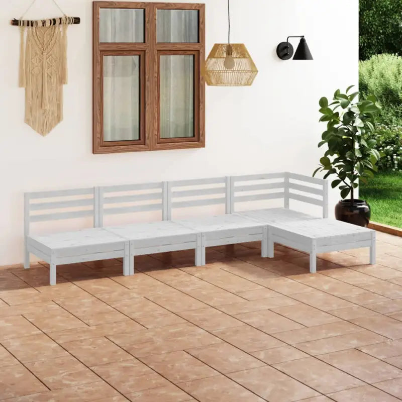 Houten tuinset met massief grenenhout en voetenbank tafel - Wit - Tuinsets