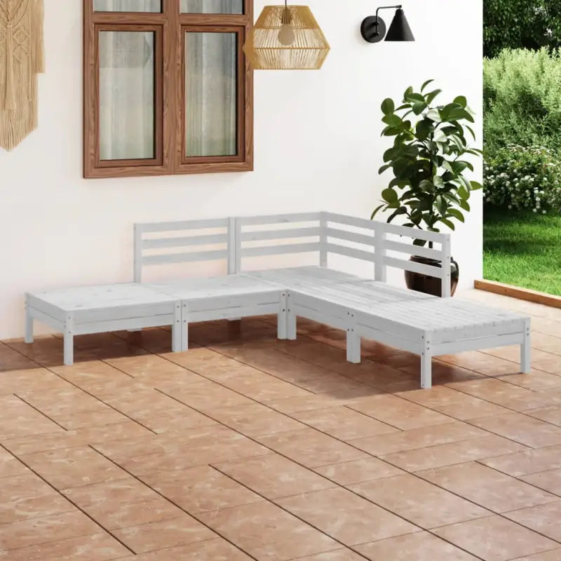 Houten tuinset met voetenbank en tafel van massief grenenhout - Wit - Tuinsets
