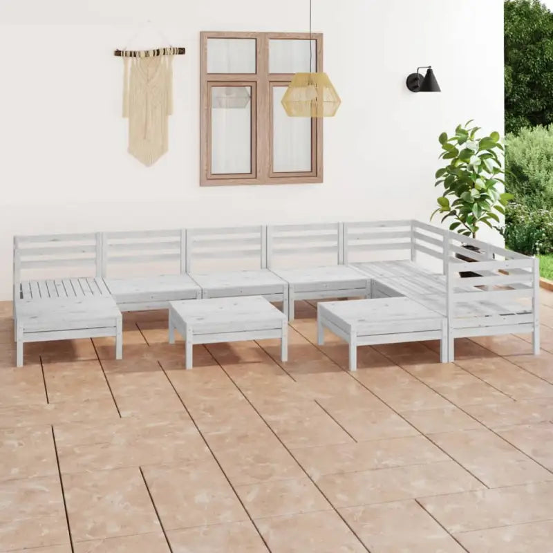 Houten tuinset met voetenbank en tafel van massief grenenhout - Wit - Tuinsets