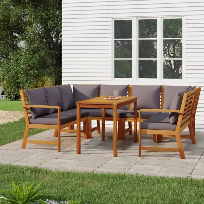 Houten tuinset van massief acaciahout met olieafwerking en comfortabele kussens - Donkergrijs / 2x bench + 2x corner