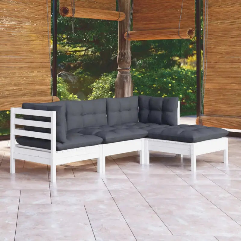 Houten tuinset van massief grenenhout met comfortabele rug- en zijkussens - Wit - Tuinsets