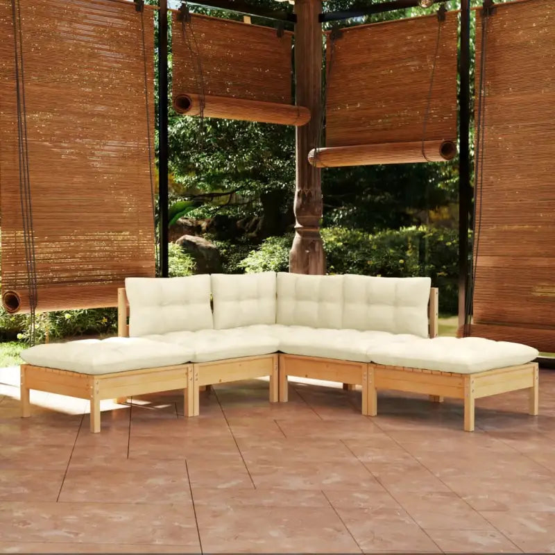 Houten tuinset van massief grenenhout met comfortabele rug- en zijkussens - Bruin en crème - Tuinsets
