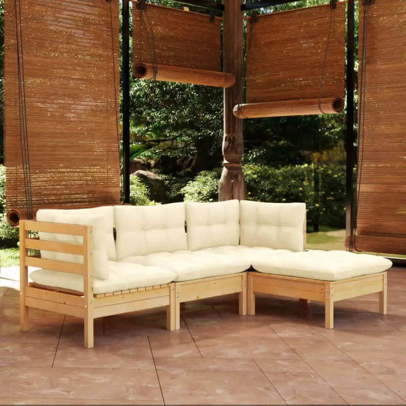 Houten tuinset van massief grenenhout met comfortabele rug- en zijkussens - Bruin en crème - Tuinsets