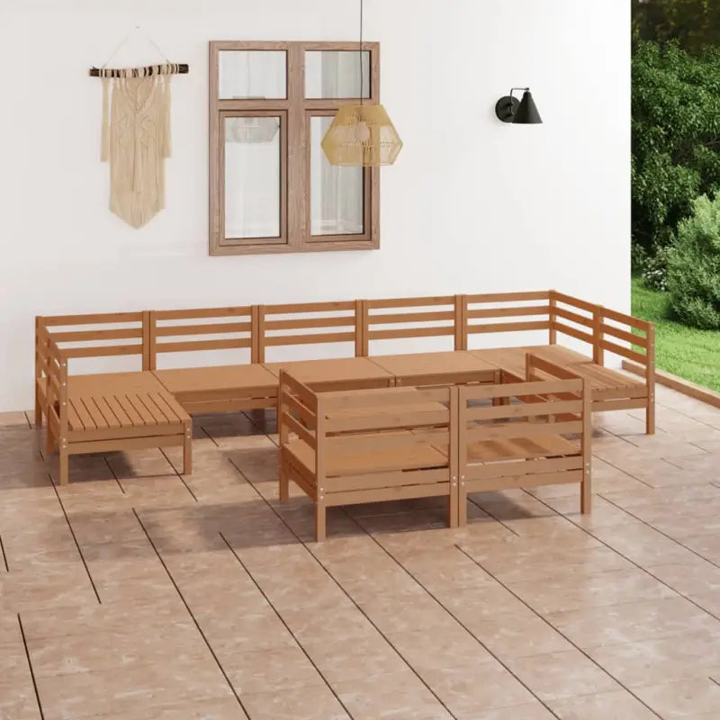 Houten tuinset van massief grenenhout met tafel en voetenbank - Honingbruin - Tuinsets