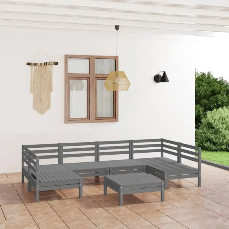 Houten tuinset van massief grenenhout met tafel en voetenbank - Grijs - Tuinsets