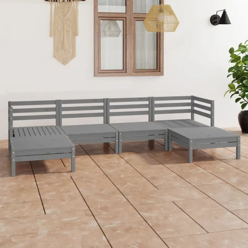 Houten tuinset van massief grenenhout met tafel en voetenbank - Grijs - Tuinsets