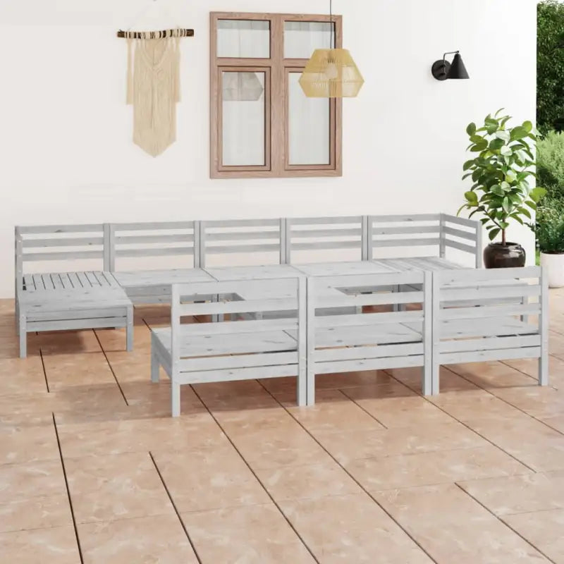 Houten tuinset van massief grenenhout met tafel en voetenbank - Wit - Tuinsets