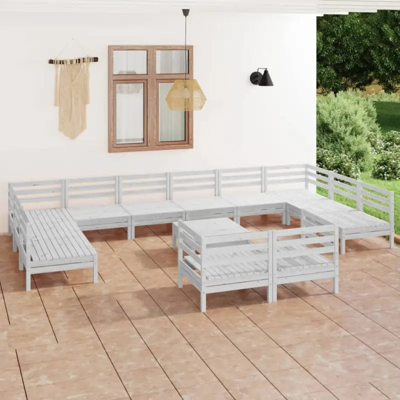 Houten tuinset van massief grenenhout met tafel en voetenbank - Wit - Tuinsets
