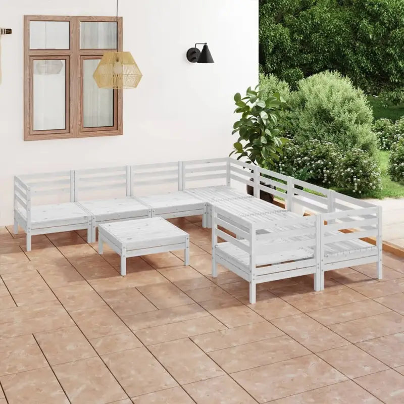 Houten tuinset van massief grenenhout met tafel en voetenbank - Wit - Tuinsets