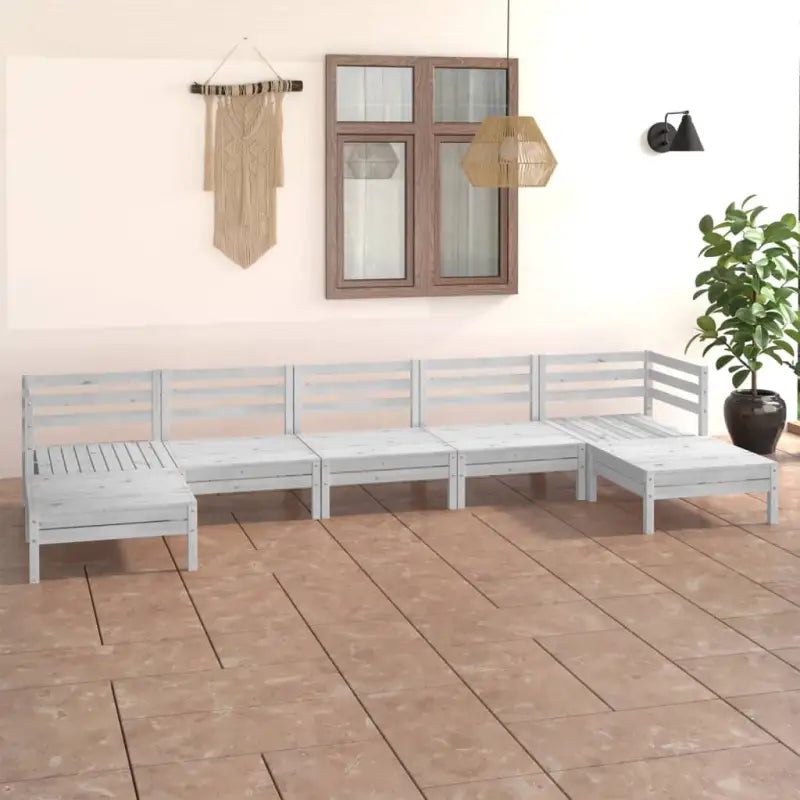 Houten Tuinset van Massief Grenenhout met Tafel en Voetenbank - Wit - Tuinsets